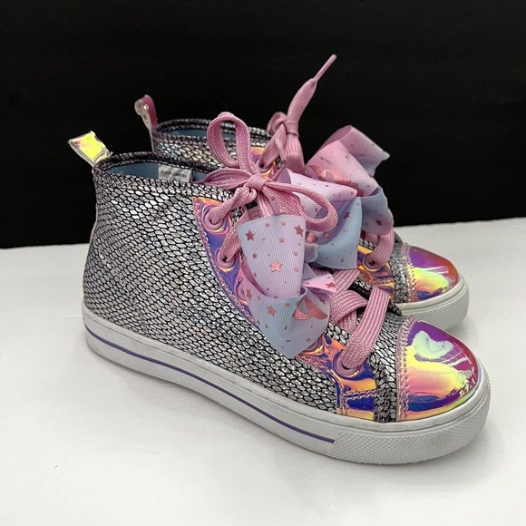 JoJo Siwa Purple Iridescent Mermaid Bow Lace Up Shoes High Top Sneakers Girl 2 - Picture 6 of 12